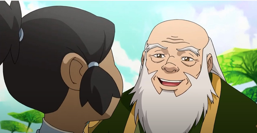Uncle Iroh talks with Korra in spiritual world
