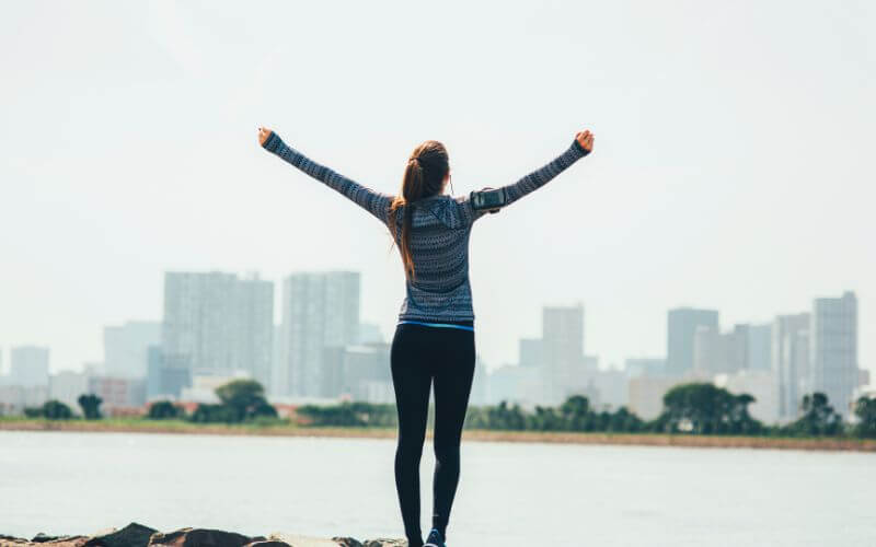 A woman celebrating victory.