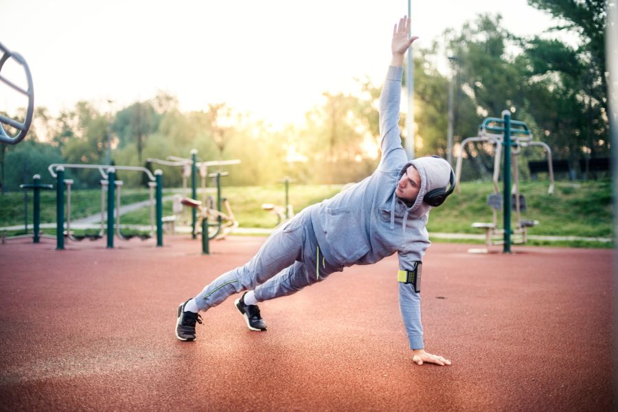 A young man doing morning exercise