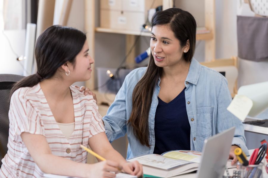 A mom is telling to her daughter that its ok to have errors