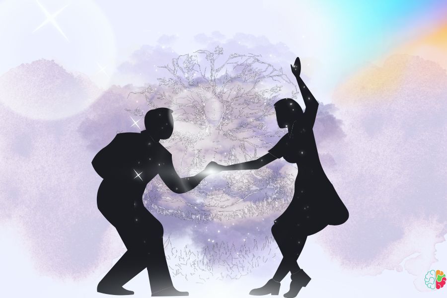 A man and woman are dancing as a sign of Estelle Method Shifting
