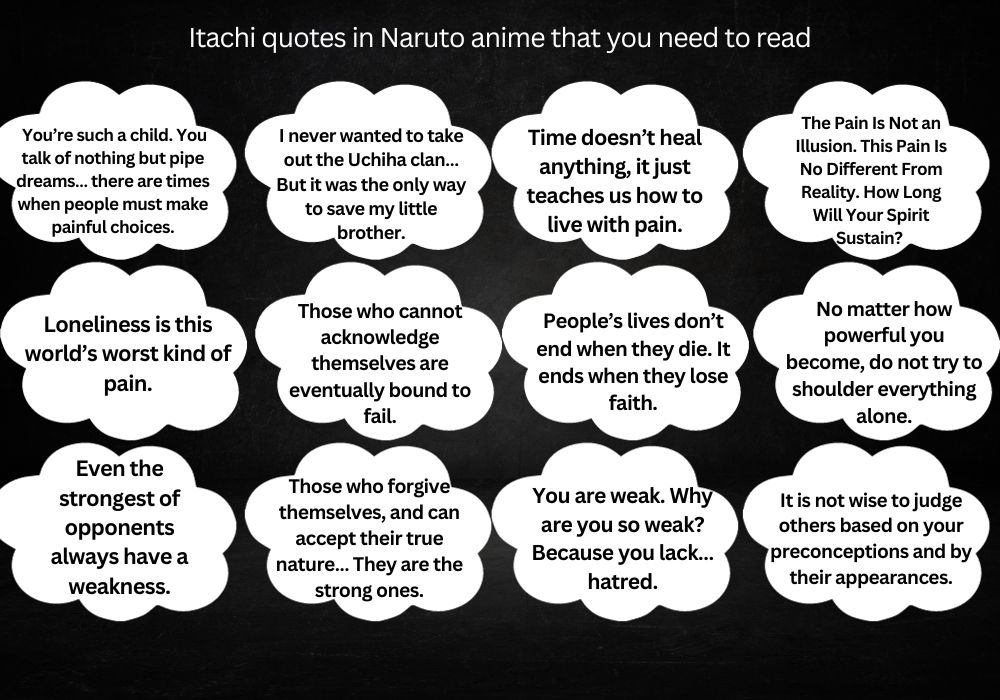 infographic about top 25 Itachi quotes in Naruto anime that you need to read
