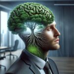 An employer with a green and growing brain like a tree representing a growth mindset and mindset is everything