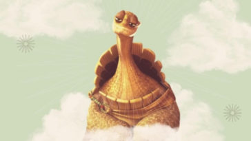 Master oogway is sitting on a cloud.