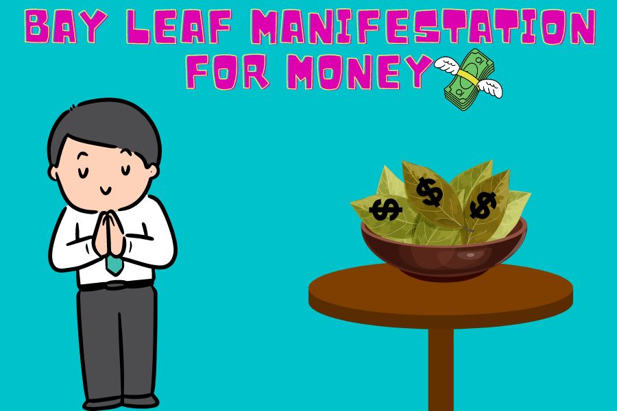 A cartoon man doing Bay Leaf Manifestation For Money
