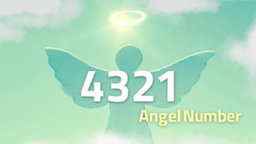 4321 Angel Number cut out from a cardboard with a shone nimbus