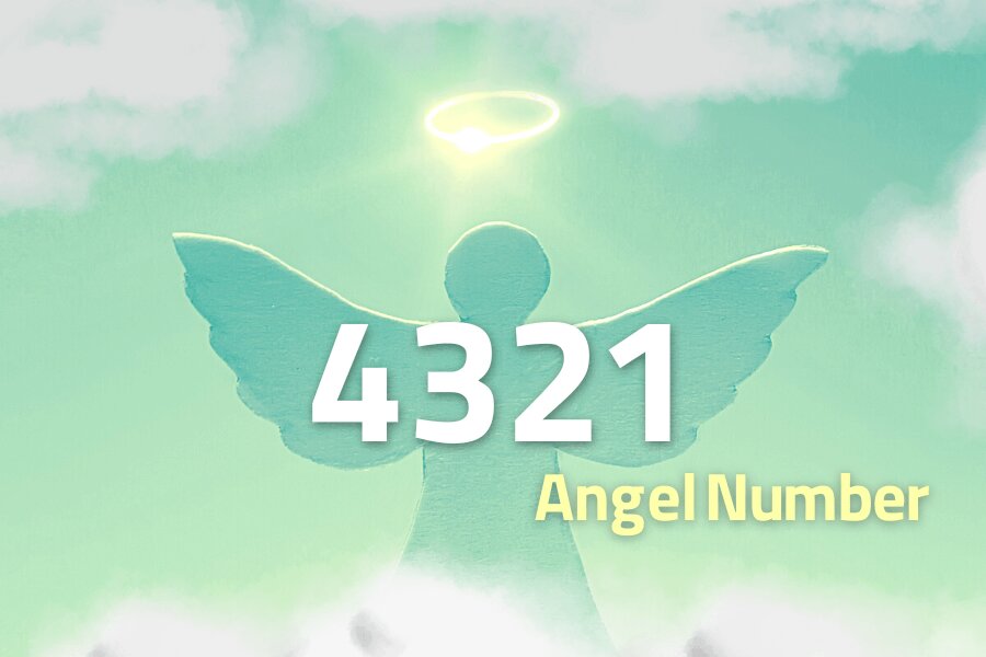 4321 Angel Number cut out from a cardboard with a shone nimbus