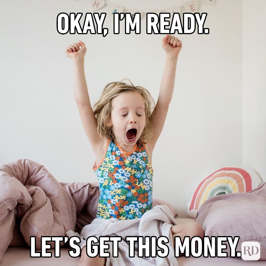 an exciting child meme about money