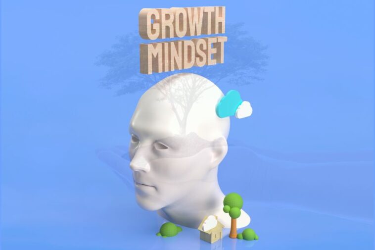 The head and wood text for growth mindset quotes concept