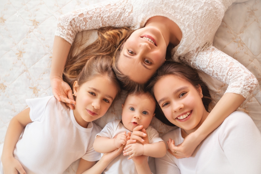 Happy Mom with Her Cheerful Children